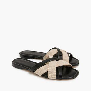 J.Crew Mixed Crisscross Slide Sandals in Black Natural Mixed, Size 9.5